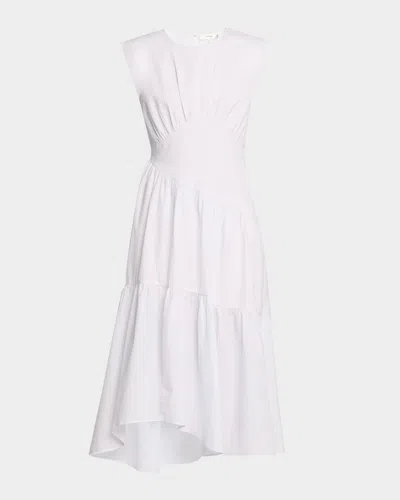 FRAME THE SEERSUCKER GATHERED SEAM MIDI DRESS