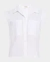 Frame Leisure Seersucker Cotton Cap Sleeve Button-up Shirt In Light Chambray Multi