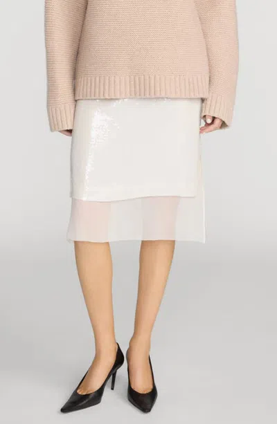 Frame The Sequin Starlight Silk Midi Skirt In White