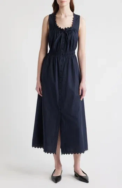 Frame The Serene Cotton Poplin Dress In Blue