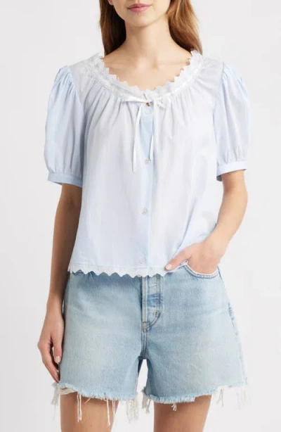Frame The Serene Eyelet Trim Cotton Top In White