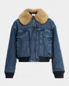 Frame The Aviator Shearling-trimmed Denim Jacket In Blue