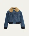 Frame The Aviator Shearling-trimmed Denim Jacket In Multi
