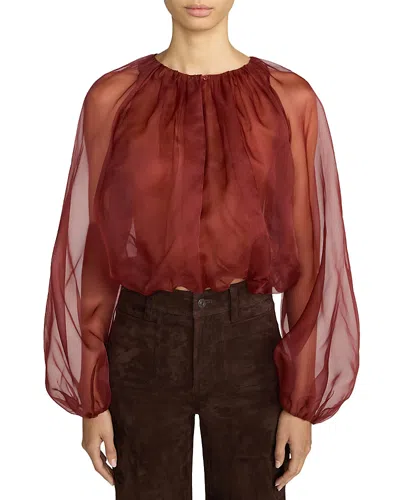 Frame The Sheer Silk Balloon Blouse In Brown