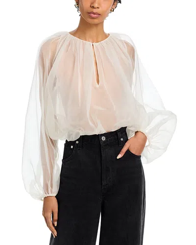 Frame The Sheer Silk Balloon Blouse In White