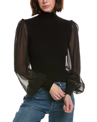 Frame The Sheer Sleeve Wool & Silk Top In Black
