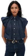 Frame The Shell Bubble-sleeve Top In Blue