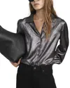 Frame The Shiny Staple Blouse In Black