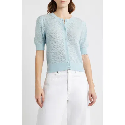 Frame The Short Sleeve Cashmere Cardigan In Sky Blue