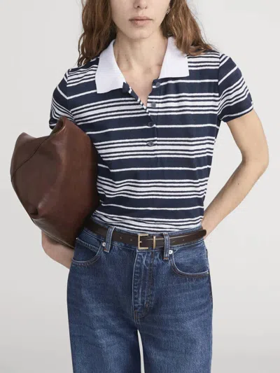 Frame The Short Sleeve Striped Polo In Navy Multi