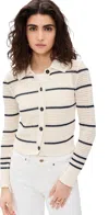 Frame The Shrunken Stripe Cotton Blend Cardigan In Cream Multi