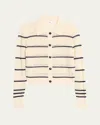 Frame The Shrunken Stripe Cotton Blend Cardigan In Cream Multi