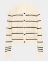 Frame The Shrunken Stripe Cotton Blend Cardigan In Cream Multi