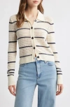 Frame The Shrunken Stripe Cotton Blend Cardigan In Cream Multi