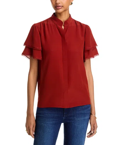 Frame The Silk Arcadia Tiered Sleeve Top In Red