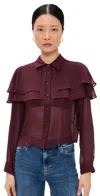 Frame The Silk Cape Blouse Cabernet In Burgundy