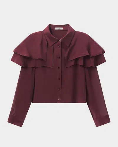 Frame The Silk Cape Blouse In Burgundy