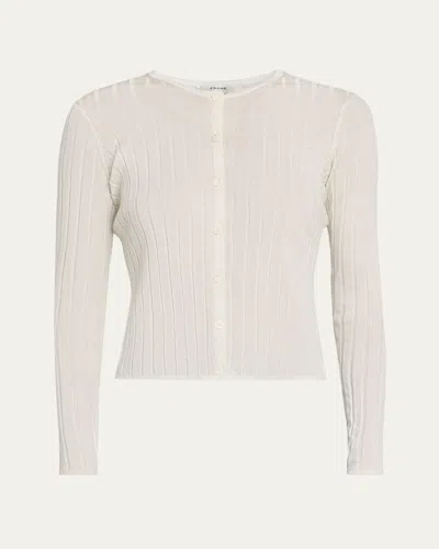 Frame Ribbed Cashmere And Silk-blend Cardigan In White