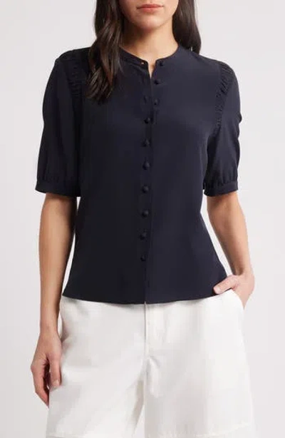 FRAME FRAME THE SILK GATHERED SHORT SLEEVE BUTTON-UP SHIRT