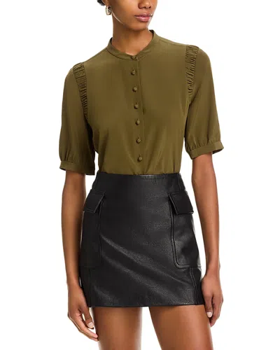 FRAME THE SILK GATHERED SHOULDER BLOUSE