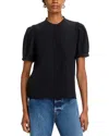 Frame The Silk Gathered Short Sleeve Button-up Shirt In Navy