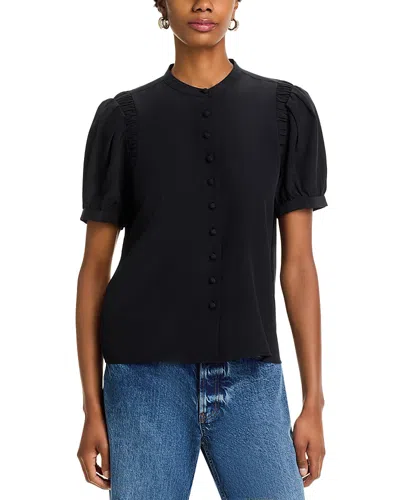 FRAME THE SILK GATHERED SHOULDER BLOUSE
