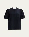 Frame The Silk Gathered Short Sleeve Button-up Shirt In Juniper