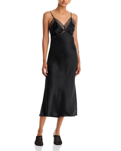Frame The Silk Lace Trim Slip Dress In Black