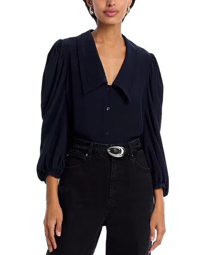 Frame The Silk Long Sleeve Sailor Blouse In Blue