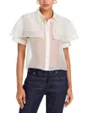 Frame Cape Accent Silk Button-up Shirt In White