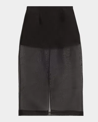 Frame High-rise Silk Organza Midi Skirt In Black