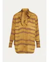 Frame The Silk Oversized Tie-neck Shirt In Light Tiger Multi
