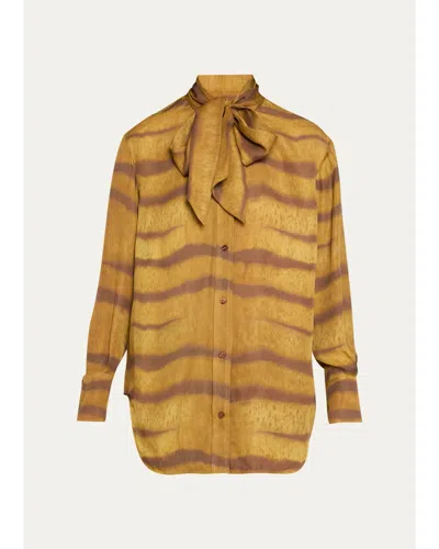 Frame The Silk Oversized Tie-neck Shirt In Light Tiger Multi