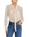 Frame The Silk Polka Dot Modern Tie Blouse In Neutral