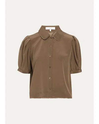 Frame The Silk Prim Blouse In Deep Olive