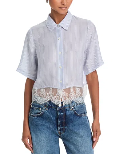 Frame The Silk Stripe Lace Shirt In Blue