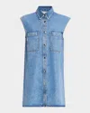 Frame The Sleeveless Denim Mini Shirtdress In Method