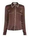 Frame Womens Coffee Multi The Slim Essential Silk Shirt