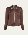 Frame Womens Coffee Multi The Slim Essential Silk Shirt In Brown