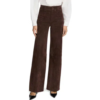 Frame The Slim Palazzo Pocket Suede Leather Wide Leg Pants In Dark Brown