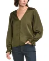 Frame The Slim V-neck Blouse In Green