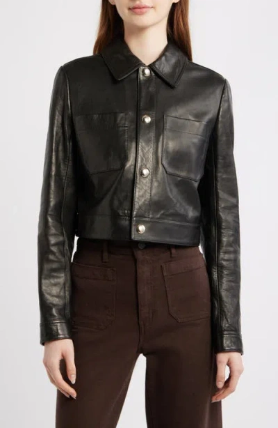 Frame The Small Crop Leather Jacket In Black