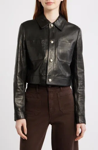 Frame The Small Crop Leather Jacket In Black
