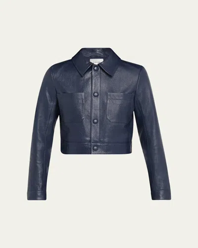 Frame The Small Leather Jacket In Blue