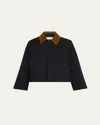 Frame Corduroy-trimmed Cotton-twill Jacket In Blue