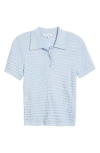 Frame The Smocked Silk Polo In Light Chambray