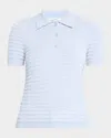 Frame The Smocked Silk Polo In Blue