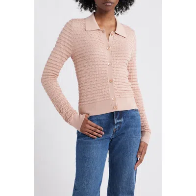 Frame The Smocked Silk & Cotton Cardigan In Light Pink