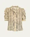Frame Snake Gillian Short Sleeve Top In Camel Multi In Multi