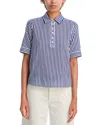 Frame Womens The Snap Striped Cotton-jersey Top Marine Blue Multi In Marine Blue